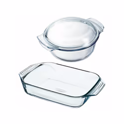 Pyrex Glass Roaster & Casserole Microwavable 1.5 & 2.1L Transparent
