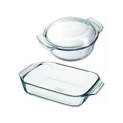 Pyrex Glass Roaster & Casserole Microwavable 1.5 & 2.1L Transparent
