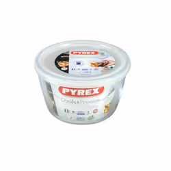 Pyrex Classic Round Glass Dish with Plastic Lid 1.7L White