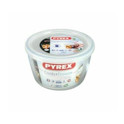 Pyrex Classic Round Glass Dish with Plastic Lid 1.7L White