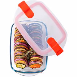 Pyrex Cook and Heat Cook & Heat Set of 3 Rectangular Glass Food Containers 1.1 L with Airtight Lid for Microwaves