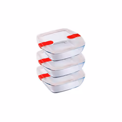 Pyrex Cook and Heat Cook & Heat Set of 3 Square Glass Food Containers with Airtight Lids for Microwaves