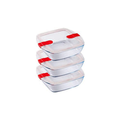 Pyrex Cook and Heat Cook & Heat Set of 3 Square Glass Food Containers with Airtight Lids for Microwaves