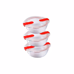 Pyrex Cook and Heat Cook & Heat Set of 3 Round Glass Food Containers 1.1 L with Airtight Lid for Microwaves