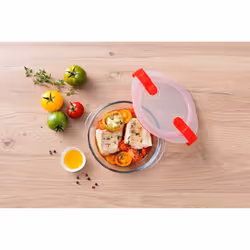 Pyrex Cook and Heat Cook & Heat Set of 3 Round Glass Food Containers 1.1 L with Airtight Lid for Microwaves