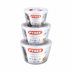 Pyrex Round Borosilicate Glass Containers Set of 3 Pieces Transparent