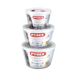 Pyrex Round Borosilicate Glass Containers Set of 3 Pieces Transparent