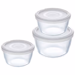 Pyrex Round Borosilicate Glass Containers Set of 3 Pieces Transparent