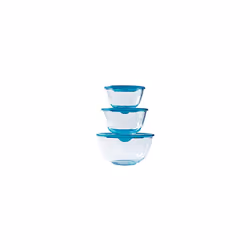 Pyrex Prep & Sotre Set of 3 Heavy Duty Glass Bowls with Lid (0.5L - 1L - 2L) - BPA