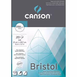 Canson Bristol 250gsm Paper, high-White & Ultra-Smooth, A4 pad Including 20 Sheets