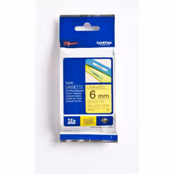 Brother TZe-611 Labelling Tape Cassette, 6 mm (W) x 8 m (L), Laminated, Brother Genuine Supplies - Black on Yellow