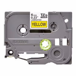Brother TZe-611 Labelling Tape Cassette, 6 mm (W) x 8 m (L), Laminated, Brother Genuine Supplies - Black on Yellow