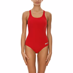 Arena Women's Madison Race Polyester Solid Swim Pro Back Swimsuit Red/Metallic Silver 36