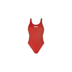 Arena Solid Swim Tech High Women's Swimming Costume with Open Back - Red, White, 30