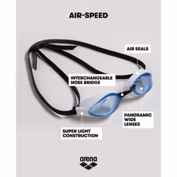 Air-Speed Unisex Adult Race Swimming Goggles, Standard Pool Goggles with Wide Anti-Fog Lenses, UV Protection, 3 Interchangeable Nose Bridges, Air
