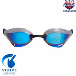 Arena Unisex Cobra Core Swipe Anti-Fog Racing Swim Goggles for Men and Women Polycarbonate Mirror Lens  Blue/Sliver