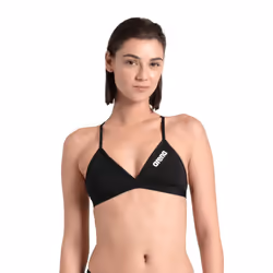 ARENA Womens Team Solid Swim Top Tie Back Athletic Bikini Top Only Competitive Swimming Training Ladies Bathing Suit  Black/W ...