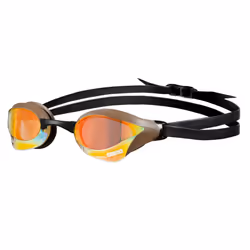 ARENA Unisex Cobra Core Swipe Anti-Fog Racing Swim Goggles for Men and Women Polycarbonate Mirror Lens Yellow Copper/Choco