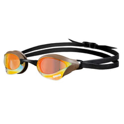 ARENA Unisex Cobra Core Swipe Anti-Fog Racing Swim Goggles for Men and Women Polycarbonate Mirror Lens  Yellow Copper/Choco