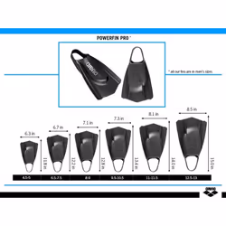 Arena Powerfin Pro Flippers Underwater Swimming Fins Leg Kick Training Black - Black, 42-43