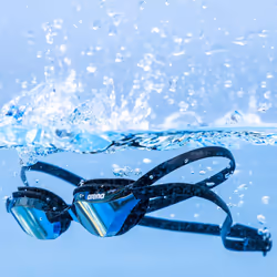 ARENA Python Racing Swim Goggles for Men and Women  UV Protection  Anti-Fog  Dual Strap  Mirror Lens  Blue Mirror/White Sky