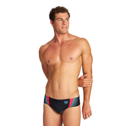 Arena Feel Men's Threefold Swim Brief Stretchy MaxFit Swimsuit Pool and Beach Swimwear  Black/Black/Anguria  US Size 40