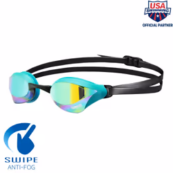 ARENA Unisex Cobra Core Swipe Anti-Fog Racing Swim Goggles for Men and Women Polycarbonate Mirror Lens  Emerald-Peacock