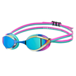 ARENA Unisex Adults Python Racing Swim Goggles for Men and Women Anti-Fog Mirror Lens Max Comfort Dual Strap  Turquoise/Water/Fuchsia