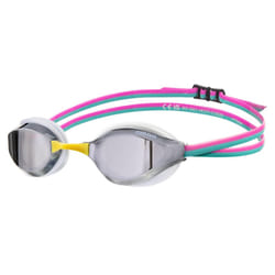 ARENA Unisex Adults Python Racing Swim Goggles for Men and Women Anti-Fog Mirror Lens Max Comfort Dual Strap  Silver/White/Fuchsia