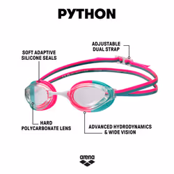 ARENA Unisex Adults Python Racing Swim Goggles for Men and Women Competitive Swimmers Anti-Fog Non-Mirror Lens Max Comfort Lap Swimming  Clear/Shockin