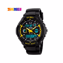 Kids Shockproof Waterproof Digital Watch Outdoor Boy Sport - Yellow L Adult