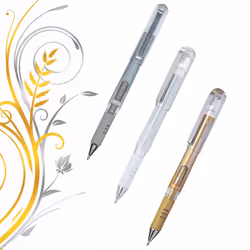 Pentel Hybrid Gel Grip DX K230 Pack of 3/3 Rollerball Gel Pens Metallic Gold and Silver 1 mm White