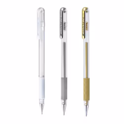 Pentel K118 Hybrid Gel Grip Rollerball Pen - Metallic Gel Ink - 0.8mm Nib - Silver - Single