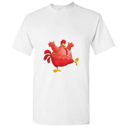 Red Fat Chubby Chicken Bird Cock Cartoon Art White Men T Shirt Tee Top - L