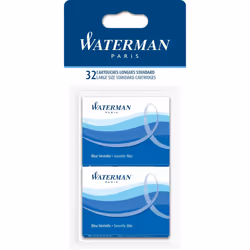 Waterman - 4 Packs of 8 Washable Serenity Blue Cartridges, Standard Size in Blister.