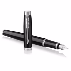 PARKER IM Fountain Pen Black Lacquer Chrome Trim Fine Nib with Blue Ink Refill (1931644)