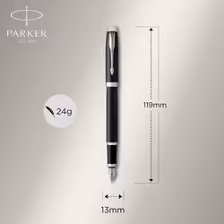 PARKER IM Fountain Pen  Black Lacquer Chrome Trim  Fine Nib with Blue Ink Refill (1931644)