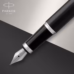 PARKER IM Fountain Pen  Black Lacquer Chrome Trim  Fine Nib with Blue Ink Refill (1931644)