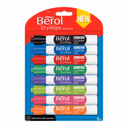 Berol Dry Wipe Bullet Tip Whiteboard Marker - Assorted Colours (Pack of 8)