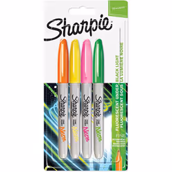 Sharpie 1985855, Green, Orange, Pink, Yellow, Fine tip, Fine, 1 mm, Ceramic, Fabric, Leather, Paper, Plastic, Wood, Blister