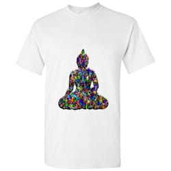 Sitting Rulai Buddha Statue Peace Flower White Men T Shirt Tee Top - S