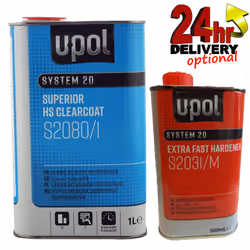 U-Pol S2080 2K HS Acrylic Clearcoat Lacquer + Extra Fast Hardener 1.5lt Kit Upol