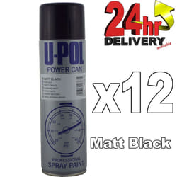 U-Pol Power Can MATT BLACK Paint 500ml x 12 Car Spray Aerosol