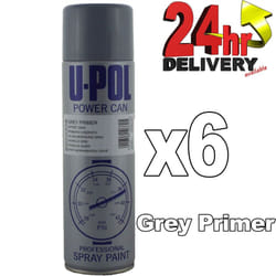 U-Pol Power Can GREY PRIMER Paint 500ml x 6 Car Spray Aerosol