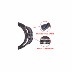 8119EURD Bike Cable Lock with Combination Lock, 1,5 m Cable, Black