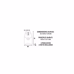 195EURTSN Pack of 2 Fusion Padlocks with Key and Shrouded Shackle, Grey, 4,4 x 2 x 1,4