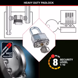 72EURD + M1EURDLFCC 4.5 m double Loop Steel Cable + Key Laminated Padlock, Security Level 8/10, Long Shackle