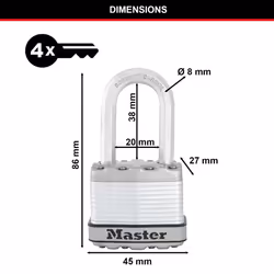 72EURD + M1EURDLFCC 4.5 m double Loop Steel Cable + Key Laminated Padlock, Security Level 8/10, Long Shackle - Additional view 4