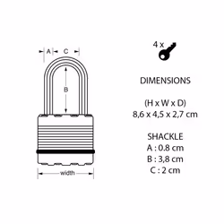 72EURD + M1EURDLFCC 4.5 m double Loop Steel Cable + Key Laminated Padlock, Security Level 8/10, Long Shackle - Additional view 5