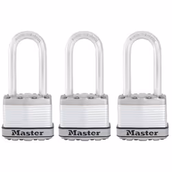MASTER LOCK 45mm wide Excell laminated steel padlock with 51mm long shackle; 3-pack, Conventional padlock, Key lock, Keyed al ...